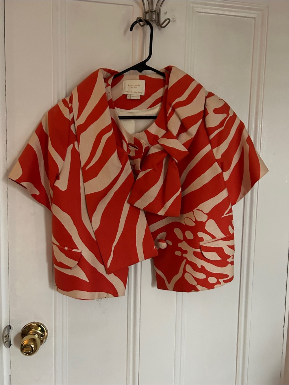 kate spade Coral and Cream Short Sleeve Bow Top
